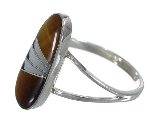 Silver Multicolor Inlay Southwest Ring Size 7-1/2 YX73669